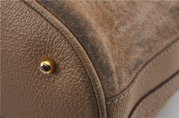 Authentic GUCCI Bamboo 2way Hand Shoulder Bag Purse Suede Leather Beige 9400D