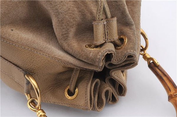 Authentic GUCCI Bamboo 2way Hand Shoulder Bag Purse Suede Leather Beige 9400D