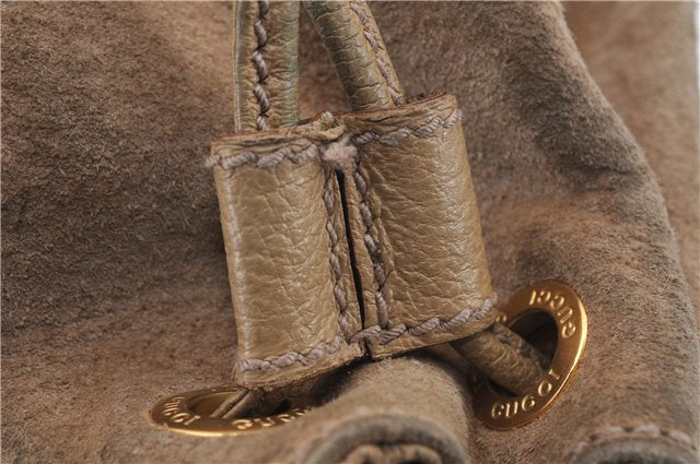 Authentic GUCCI Bamboo 2way Hand Shoulder Bag Purse Suede Leather Beige 9400D