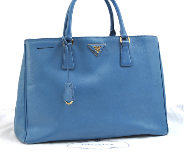 Authentic PRADA Saffiano Vintage Leather Shoulder Hand Tote Bag Light Blue 9401E