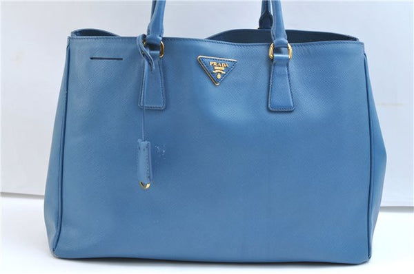 Authentic PRADA Saffiano Vintage Leather Shoulder Hand Tote Bag Light Blue 9401E