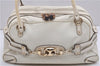 Authentic GUCCI Bamboo Horsebit Shoulder Tote Bag Leather 159398 Ivory 9403F
