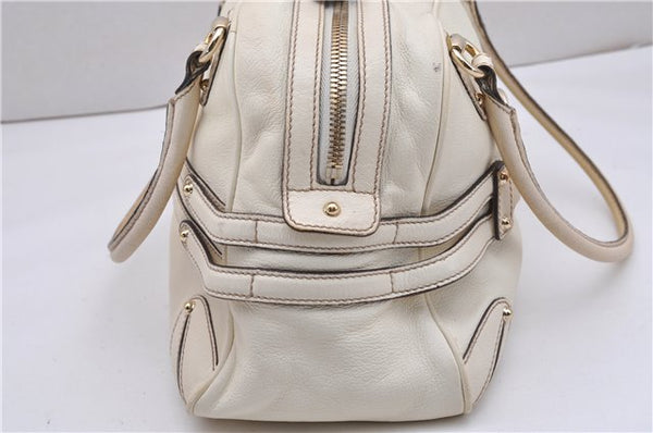 Authentic GUCCI Bamboo Horsebit Shoulder Tote Bag Leather 159398 Ivory 9403F