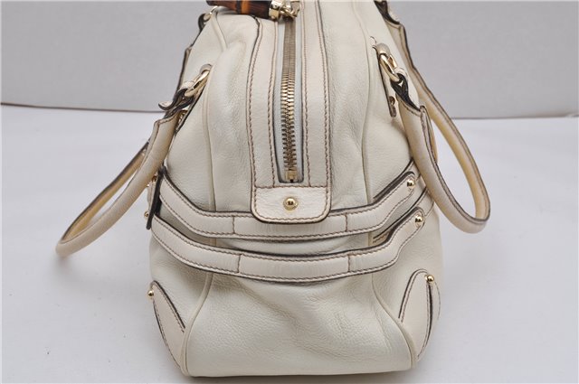 Authentic GUCCI Bamboo Horsebit Shoulder Tote Bag Leather 159398 Ivory 9403F