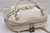 Authentic GUCCI Bamboo Horsebit Shoulder Tote Bag Leather 159398 Ivory 9403F