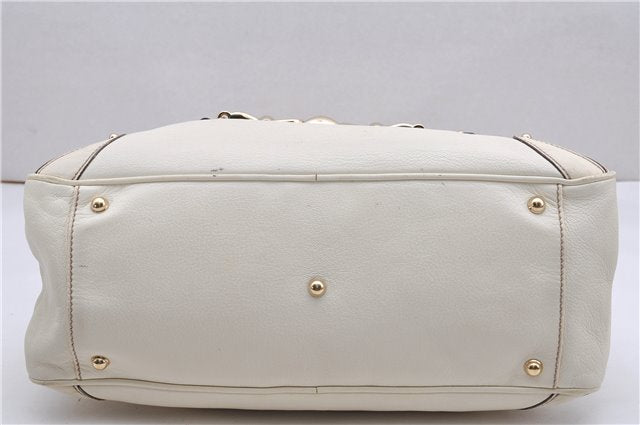 Authentic GUCCI Bamboo Horsebit Shoulder Tote Bag Leather 159398 Ivory 9403F