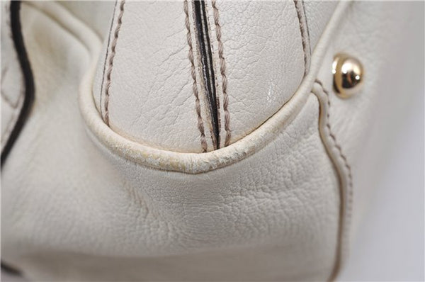 Authentic GUCCI Bamboo Horsebit Shoulder Tote Bag Leather 159398 Ivory 9403F