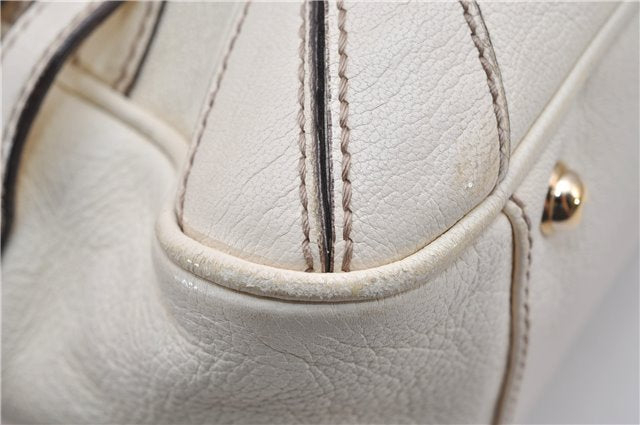 Authentic GUCCI Bamboo Horsebit Shoulder Tote Bag Leather 159398 Ivory 9403F