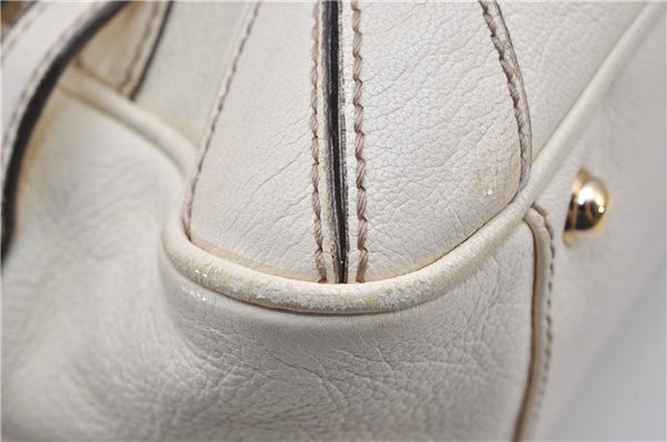 Authentic GUCCI Bamboo Horsebit Shoulder Tote Bag Leather 159398 Ivory 9403F