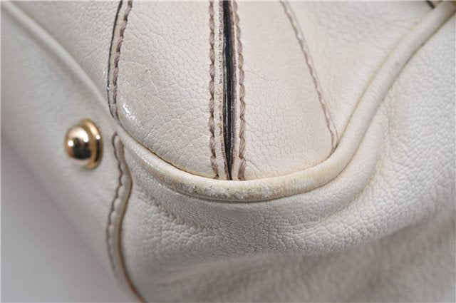 Authentic GUCCI Bamboo Horsebit Shoulder Tote Bag Leather 159398 Ivory 9403F