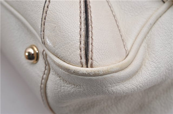 Authentic GUCCI Bamboo Horsebit Shoulder Tote Bag Leather 159398 Ivory 9403F