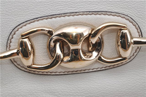 Authentic GUCCI Bamboo Horsebit Shoulder Tote Bag Leather 159398 Ivory 9403F