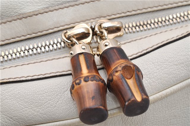 Authentic GUCCI Bamboo Horsebit Shoulder Tote Bag Leather 159398 Ivory 9403F