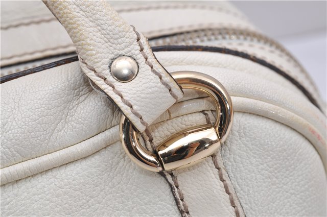 Authentic GUCCI Bamboo Horsebit Shoulder Tote Bag Leather 159398 Ivory 9403F