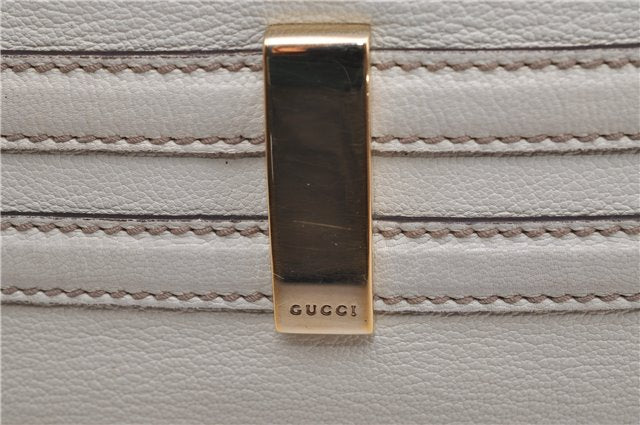 Authentic GUCCI Bamboo Horsebit Shoulder Tote Bag Leather 159398 Ivory 9403F