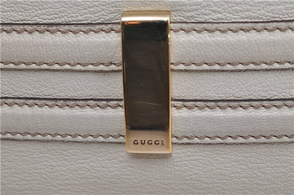 Authentic GUCCI Bamboo Horsebit Shoulder Tote Bag Leather 159398 Ivory 9403F