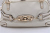 Authentic GUCCI Bamboo Horsebit Shoulder Tote Bag Leather 159398 Ivory 9403F