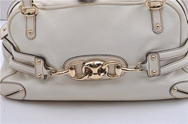 Authentic GUCCI Bamboo Horsebit Shoulder Tote Bag Leather 159398 Ivory 9403F