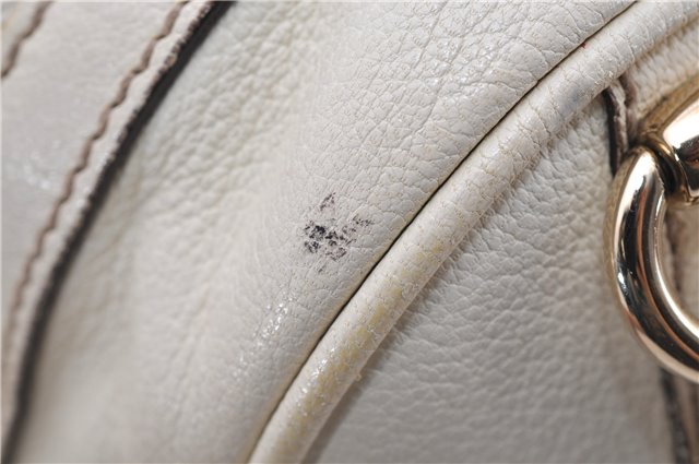 Authentic GUCCI Bamboo Horsebit Shoulder Tote Bag Leather 159398 Ivory 9403F