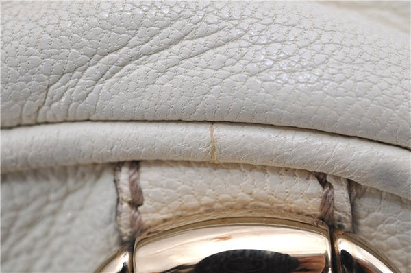 Authentic GUCCI Bamboo Horsebit Shoulder Tote Bag Leather 159398 Ivory 9403F