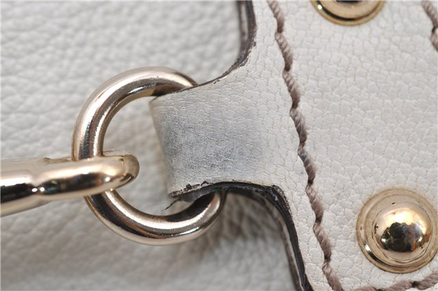 Authentic GUCCI Bamboo Horsebit Shoulder Tote Bag Leather 159398 Ivory 9403F