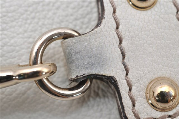 Authentic GUCCI Bamboo Horsebit Shoulder Tote Bag Leather 159398 Ivory 9403F