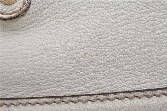 Authentic GUCCI Bamboo Horsebit Shoulder Tote Bag Leather 159398 Ivory 9403F