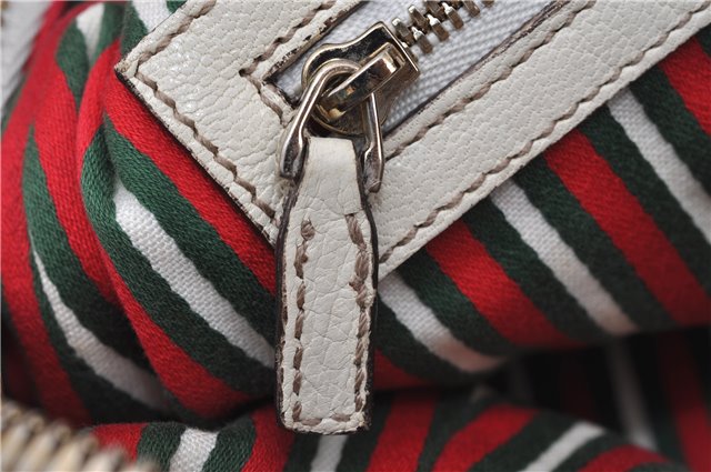 Authentic GUCCI Bamboo Horsebit Shoulder Tote Bag Leather 159398 Ivory 9403F