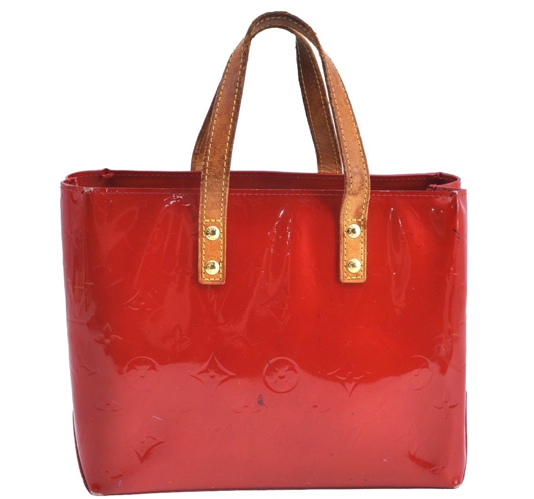 Authentic Louis Vuitton Vernis Reade PM Hand Bag Red M91088 LV 9409F