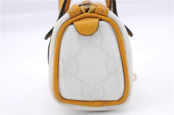 Authentic GUCCI Bag Charm Pouch GG PVC Leather White Yellow 9417D