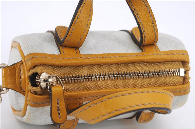 Authentic GUCCI Bag Charm Pouch GG PVC Leather White Yellow 9417D