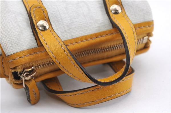 Authentic GUCCI Bag Charm Pouch GG PVC Leather White Yellow 9417D
