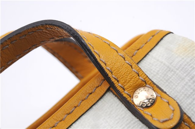 Authentic GUCCI Bag Charm Pouch GG PVC Leather White Yellow 9417D