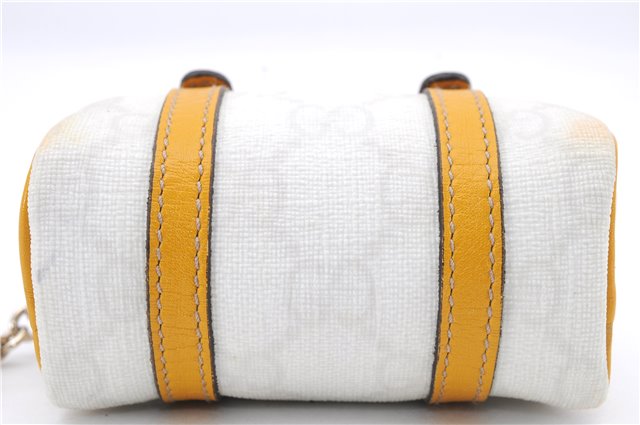 Authentic GUCCI Bag Charm Pouch GG PVC Leather White Yellow 9417D
