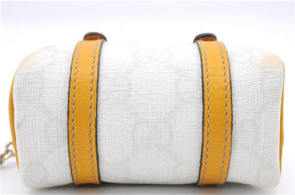 Authentic GUCCI Bag Charm Pouch GG PVC Leather White Yellow 9417D