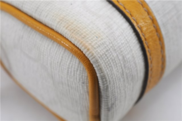 Authentic GUCCI Bag Charm Pouch GG PVC Leather White Yellow 9417D