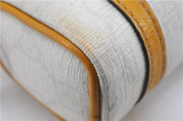 Authentic GUCCI Bag Charm Pouch GG PVC Leather White Yellow 9417D