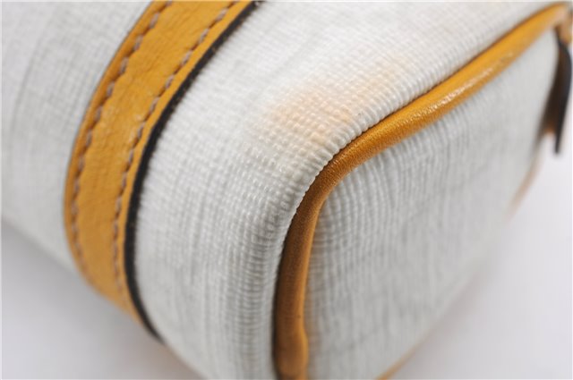 Authentic GUCCI Bag Charm Pouch GG PVC Leather White Yellow 9417D