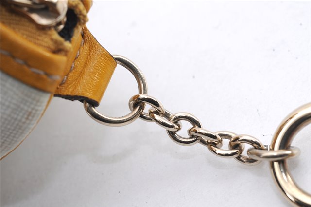 Authentic GUCCI Bag Charm Pouch GG PVC Leather White Yellow 9417D