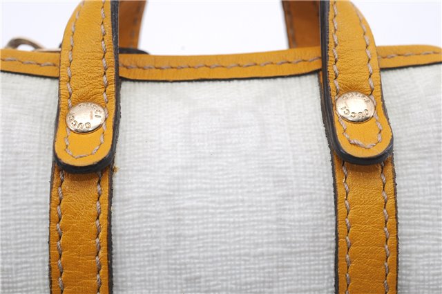 Authentic GUCCI Bag Charm Pouch GG PVC Leather White Yellow 9417D