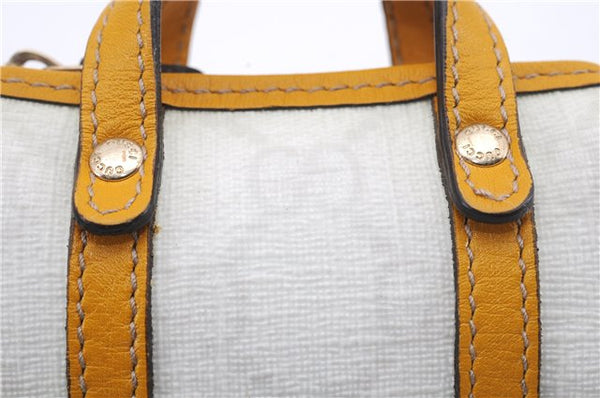 Authentic GUCCI Bag Charm Pouch GG PVC Leather White Yellow 9417D