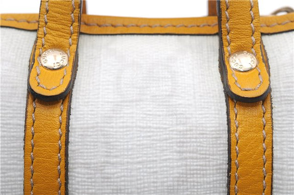 Authentic GUCCI Bag Charm Pouch GG PVC Leather White Yellow 9417D