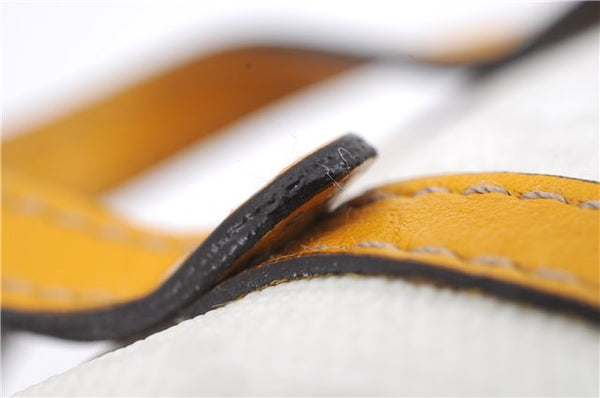 Authentic GUCCI Bag Charm Pouch GG PVC Leather White Yellow 9417D