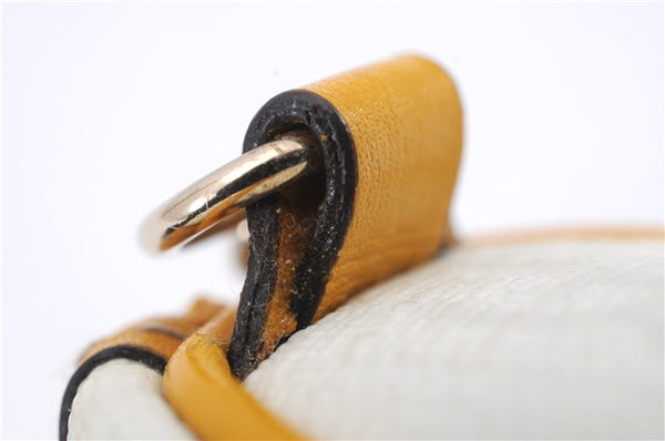 Authentic GUCCI Bag Charm Pouch GG PVC Leather White Yellow 9417D