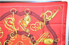 Authentic HERMES Carre 90 Scarf Crest Emblem Motif Silk Red 9419D