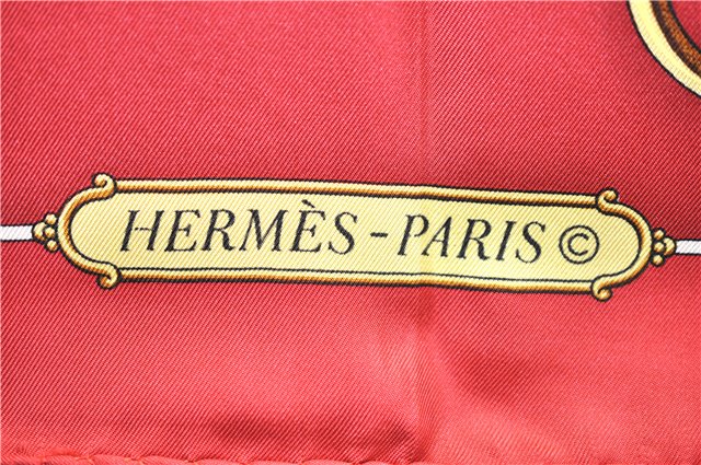 Authentic HERMES Carre 90 Scarf Crest Emblem Motif Silk Red 9419D