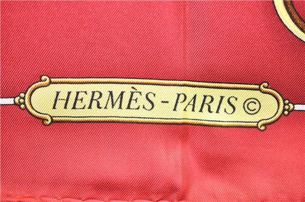 Authentic HERMES Carre 90 Scarf Crest Emblem Motif Silk Red 9419D