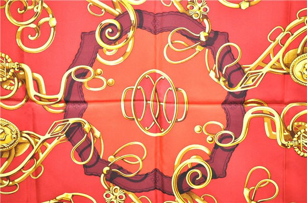 Authentic HERMES Carre 90 Scarf Crest Emblem Motif Silk Red 9419D