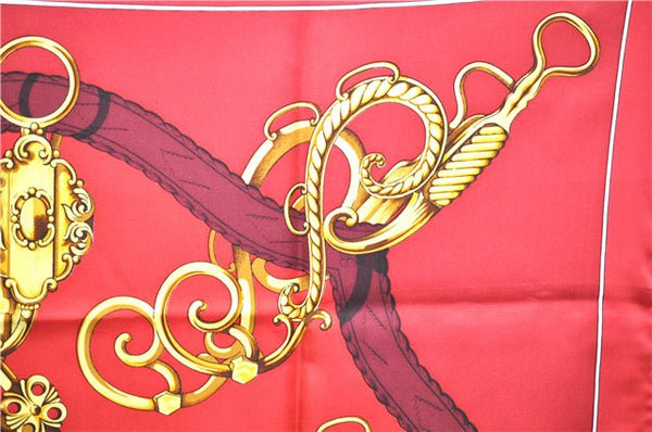 Authentic HERMES Carre 90 Scarf Crest Emblem Motif Silk Red 9419D