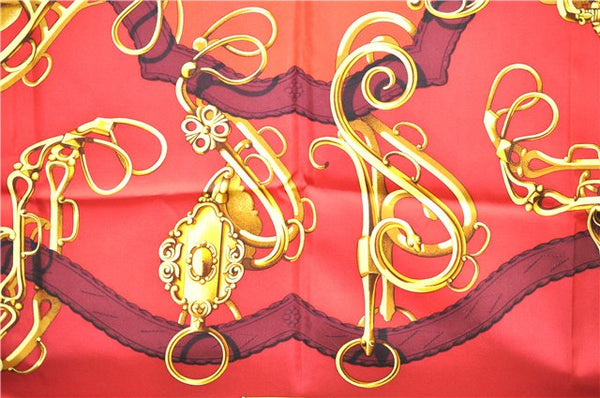 Authentic HERMES Carre 90 Scarf Crest Emblem Motif Silk Red 9419D